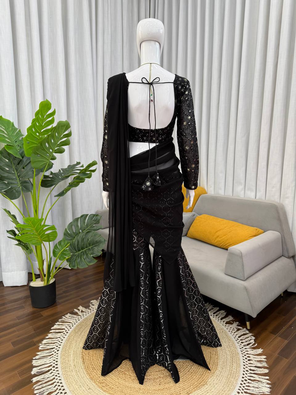 Aureza Designer Georgette Thread & Sequins Embroidered Choli, Sharara Set with Dupatta