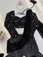 Aureza Designer Georgette Thread & Sequins Embroidered Choli, Sharara Set with Dupatta