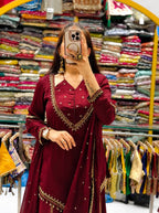 Zarelle Noor Designer Heavy Roman Glass Mirror Work Palazzo Suit Set with Chanderi Silk Moti Dupatta