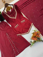 Zarelle Noor Designer Heavy Roman Glass Mirror Work Palazzo Suit Set with Chanderi Silk Moti Dupatta