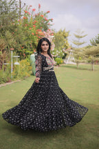 Aaradhya Georgette Bandhani Gown with Kutchi Patchwork