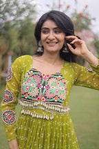 Aaradhya Georgette Bandhani Gown with Kutchi Patchwork