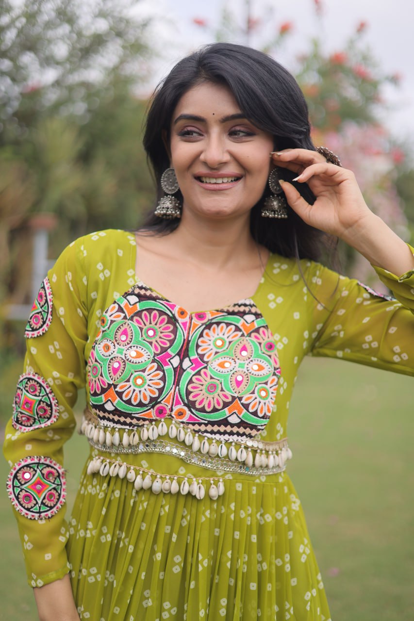 Aaradhya Georgette Bandhani Gown with Kutchi Patchwork