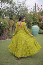 Aaradhya Georgette Bandhani Gown with Kutchi Patchwork