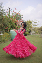 Aaradhya Georgette Bandhani Gown with Kutchi Patchwork