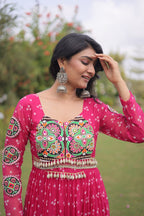 Aaradhya Georgette Bandhani Gown with Kutchi Patchwork
