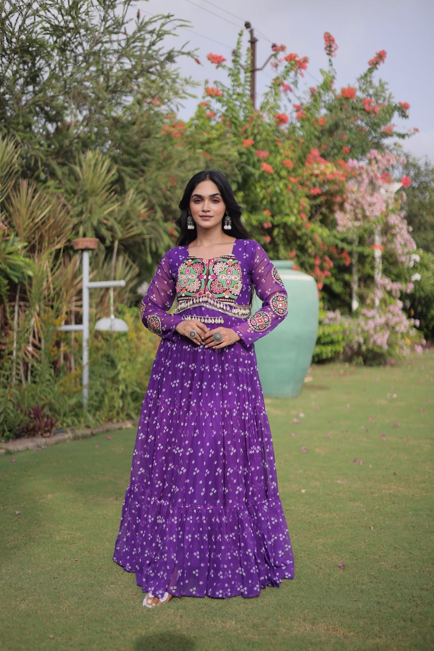 Aaradhya Georgette Bandhani Gown with Kutchi Patchwork