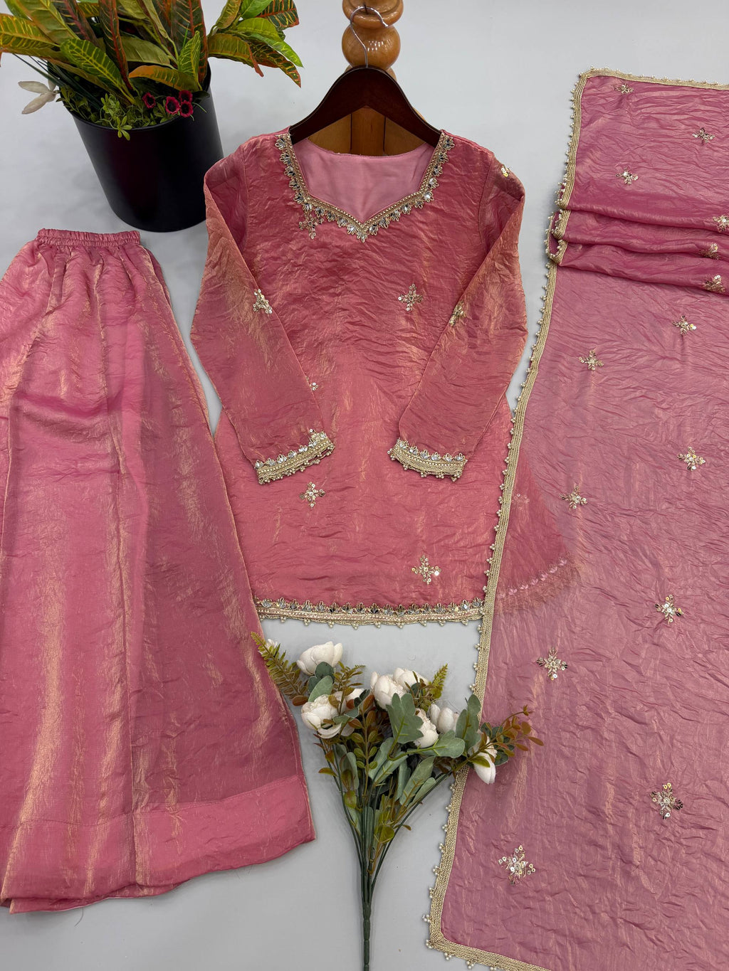 Zariya Premium Fendy Silk Embroidered Sharara Plazzo Set with Real Mirror & Sequin Work, Full Sleeve Festive Ethnic Wear for Women