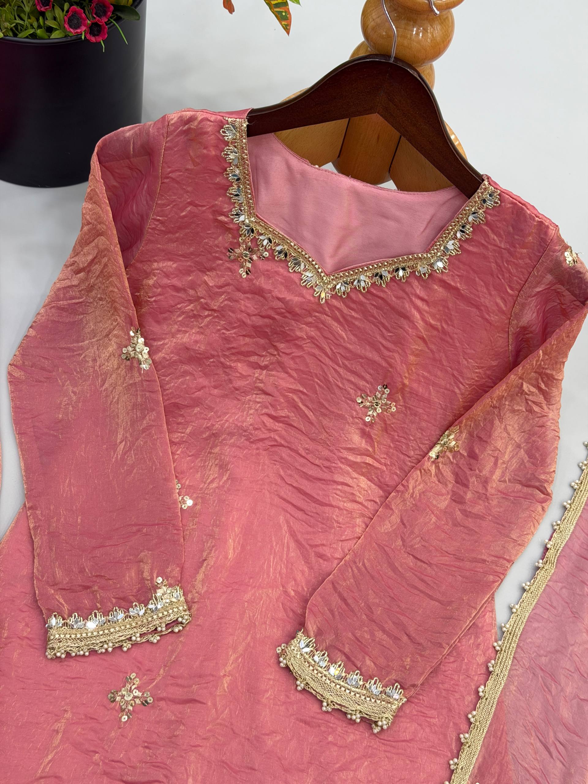 Zariya Premium Fendy Silk Embroidered Sharara Plazzo Set with Real Mirror & Sequin Work, Full Sleeve Festive Ethnic Wear for Women