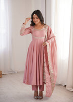 Ridhanya Roman Silk Elegant Embroidered Gown with Chanderi Dupatta