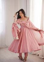 Ridhanya Roman Silk Elegant Embroidered Gown with Chanderi Dupatta