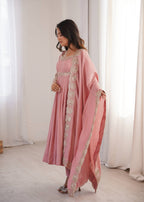 Ridhanya Roman Silk Elegant Embroidered Gown with Chanderi Dupatta