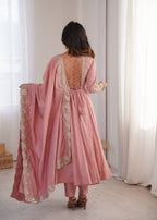 Ridhanya Roman Silk Elegant Embroidered Gown with Chanderi Dupatta