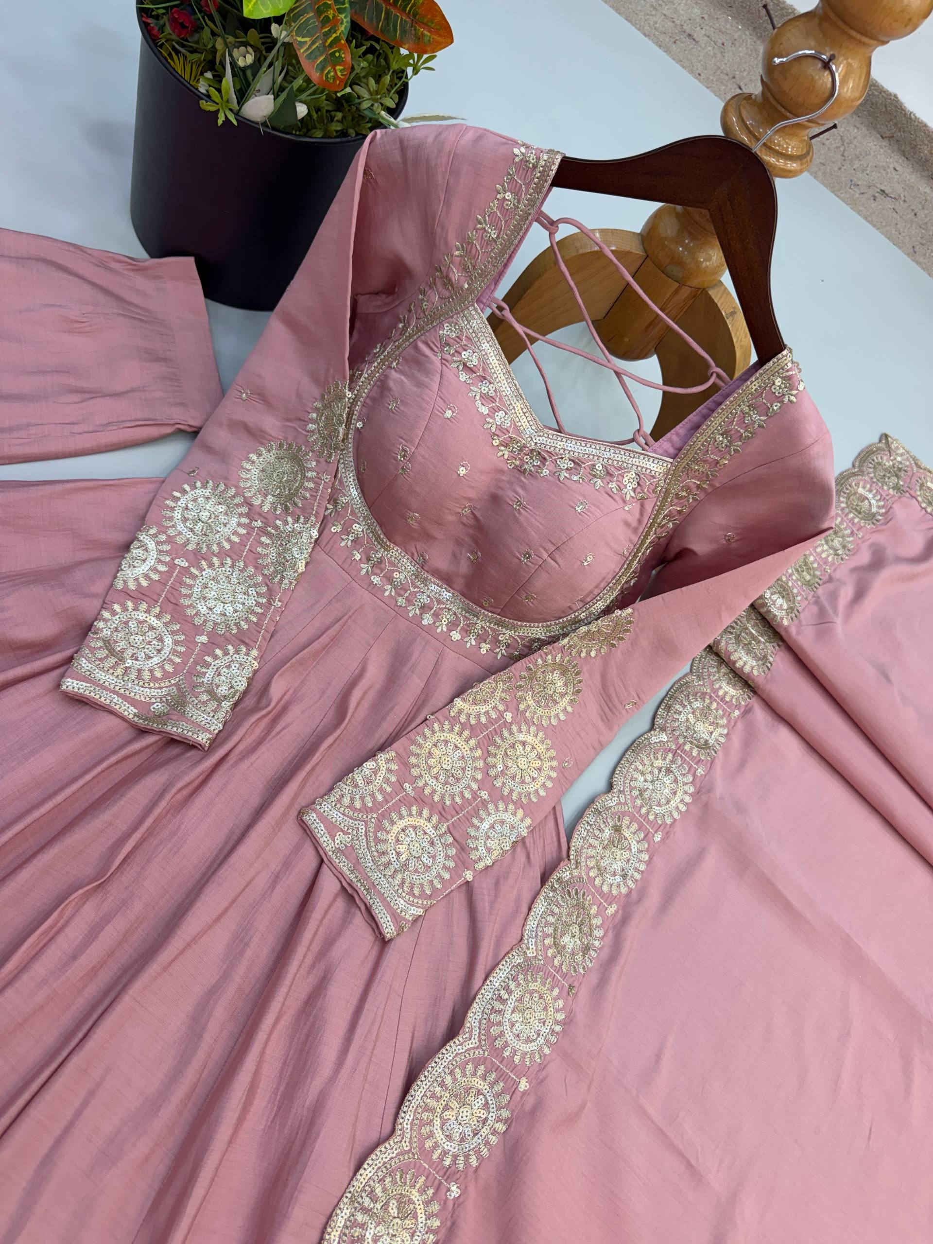 Ridhanya Roman Silk Elegant Embroidered Gown with Chanderi Dupatta