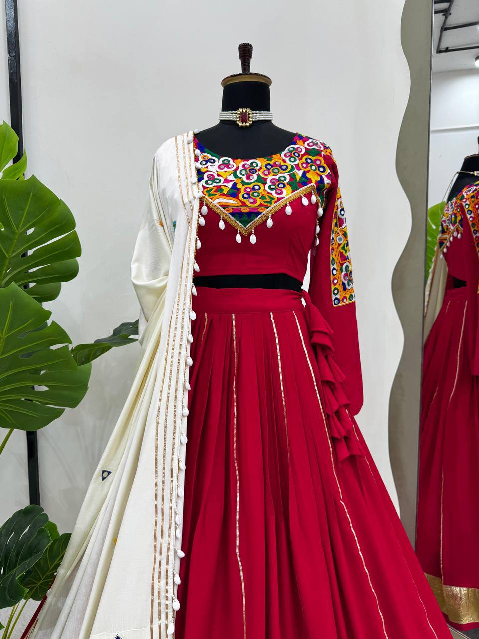 Rangmala Rayon Silk Patti Work Lehenga with Real Mirror & Kodi Lace Choli & Dupatta