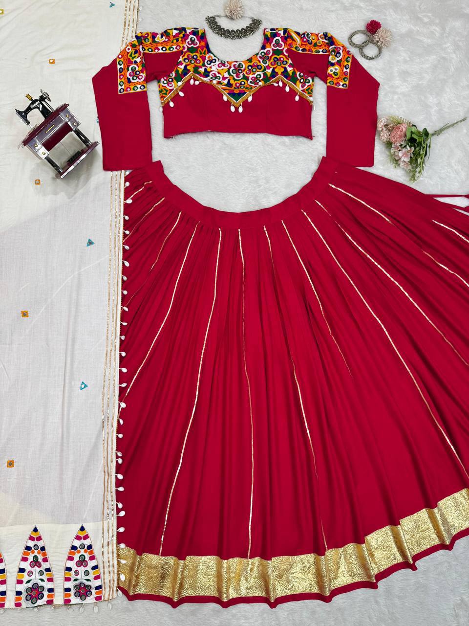 Rangmala Rayon Silk Patti Work Lehenga with Real Mirror & Kodi Lace Choli & Dupatta