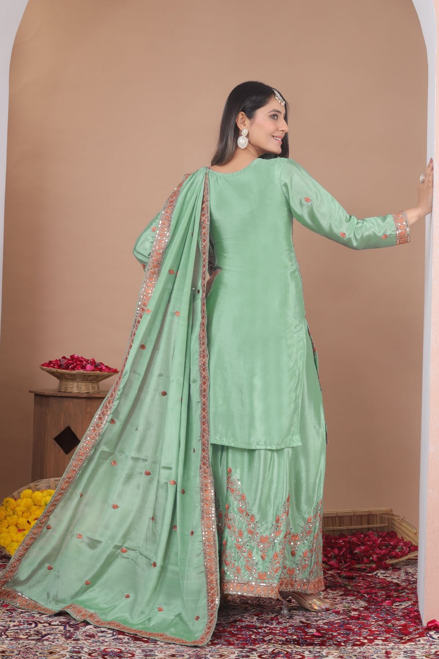 Aarohi Fendy Silk Sequins Embroidered Sharara Suit with Dupatta