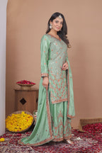 Aarohi Fendy Silk Sequins Embroidered Sharara Suit with Dupatta