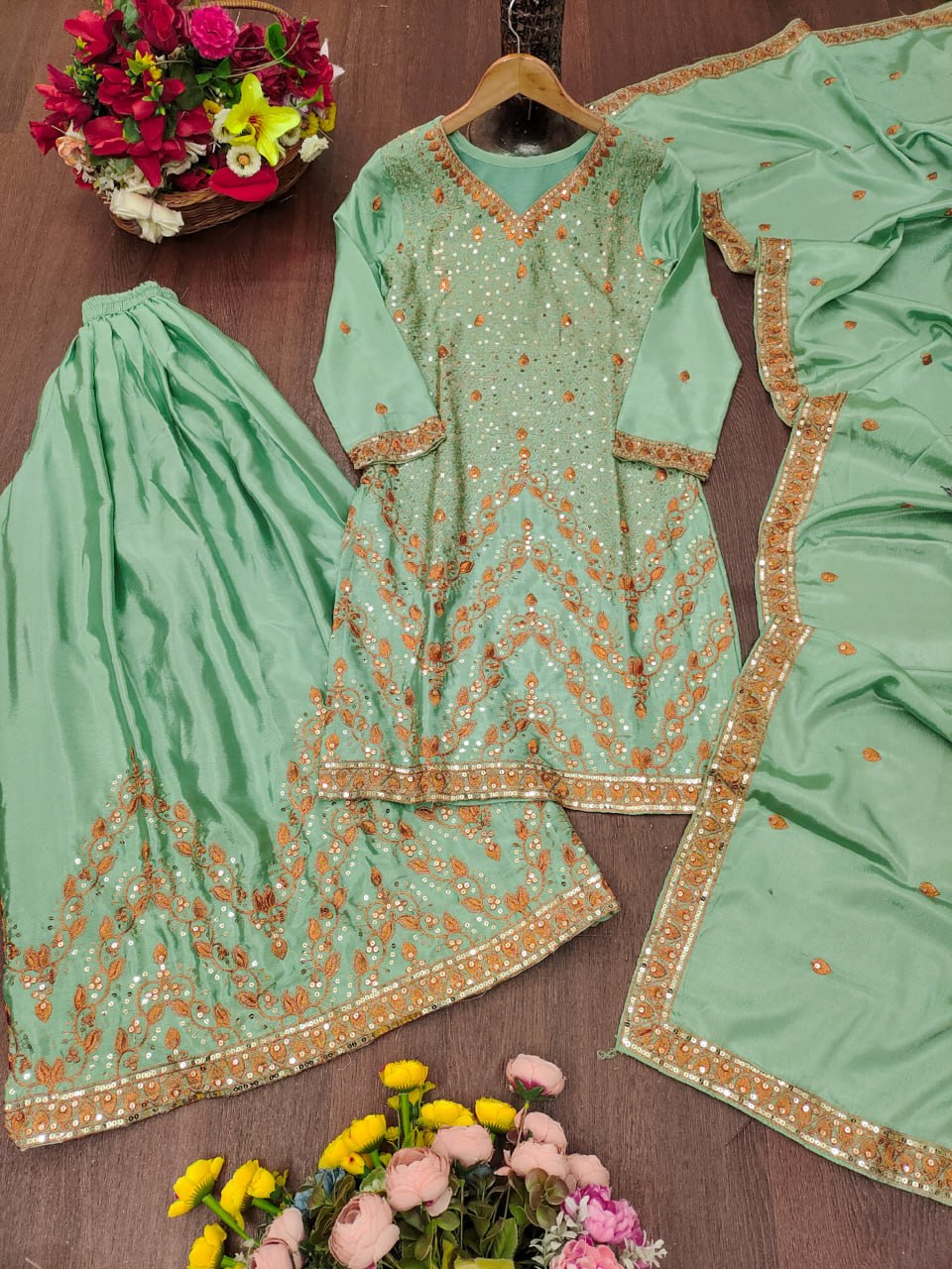 Aarohi Fendy Silk Sequins Embroidered Sharara Suit with Dupatta