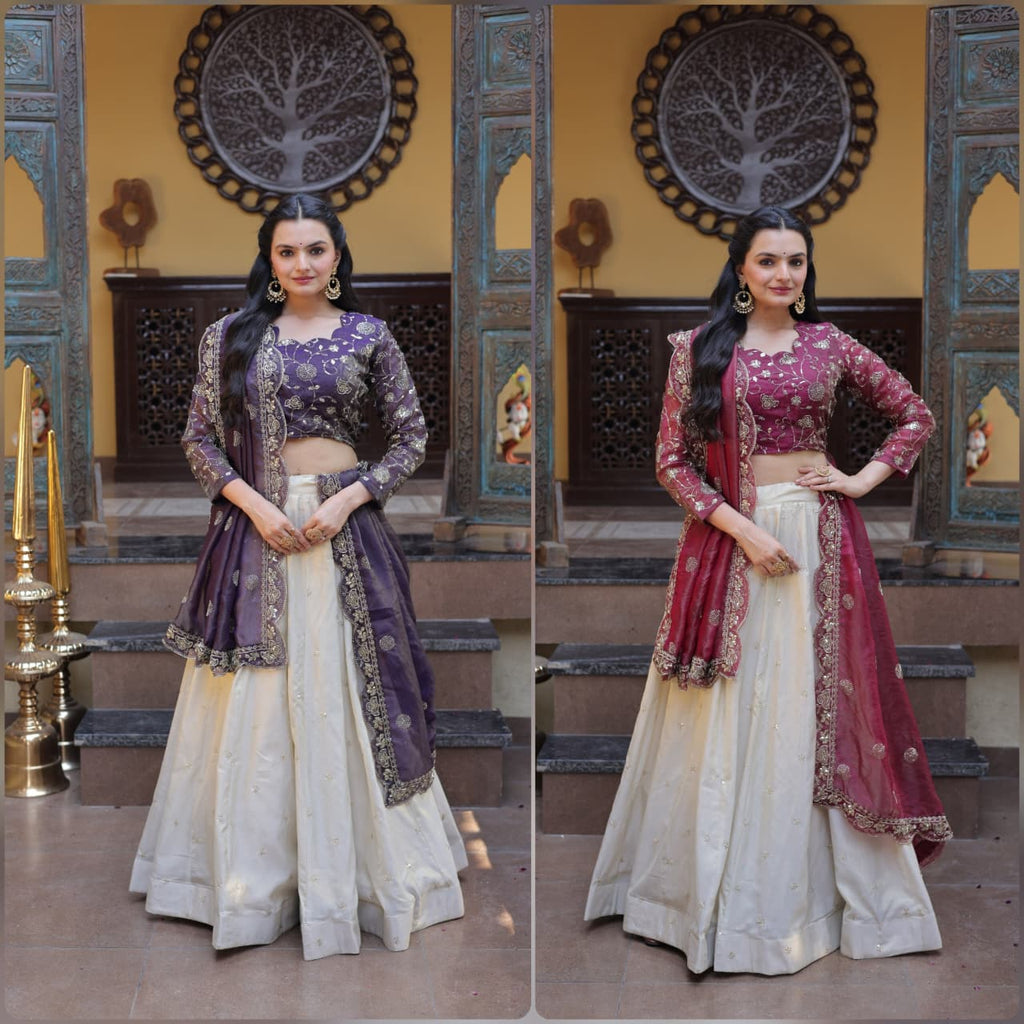 Elegant Zari Embroidered Lehenga with Designer Dupatta