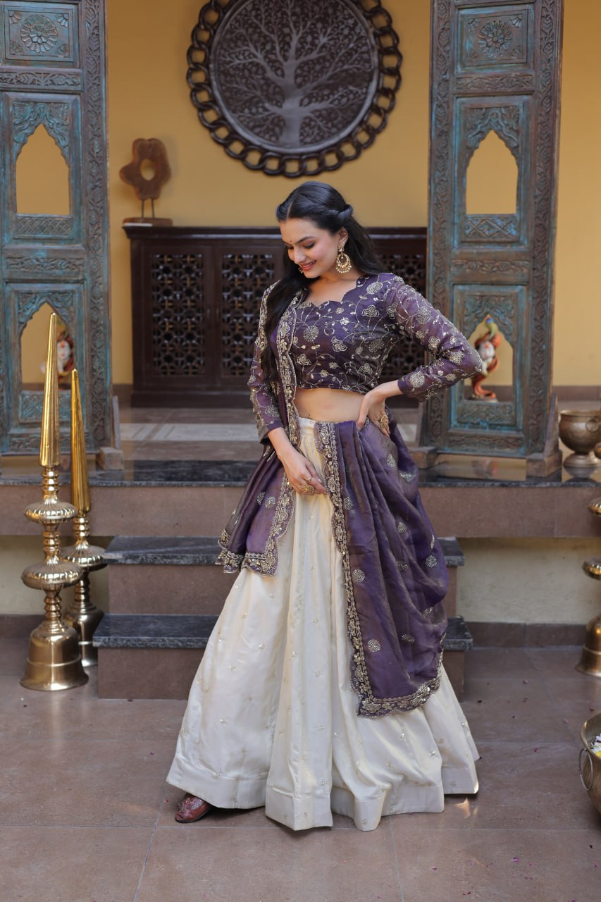 Elegant Zari Embroidered Lehenga with Designer Dupatta