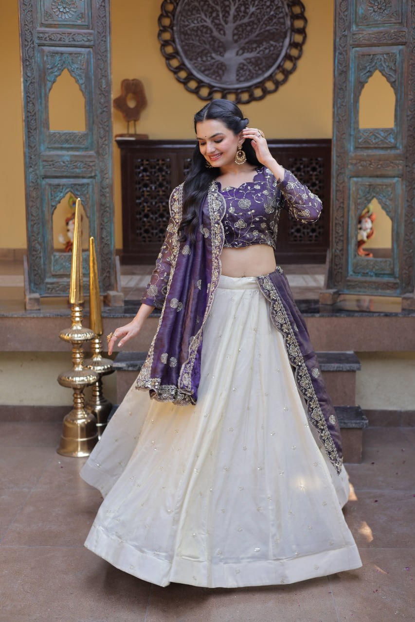 Elegant Zari Embroidered Lehenga with Designer Dupatta