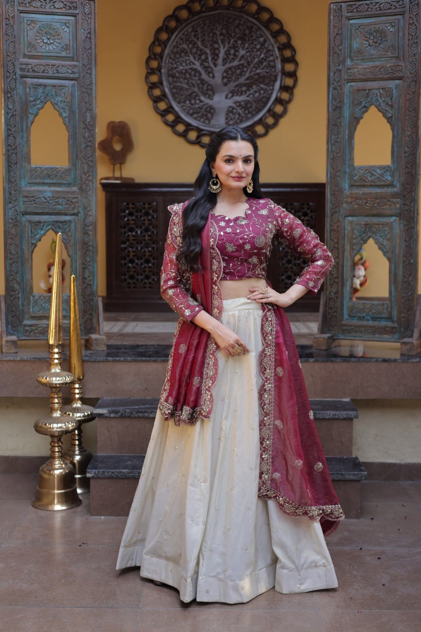 Elegant Zari Embroidered Lehenga with Designer Dupatta