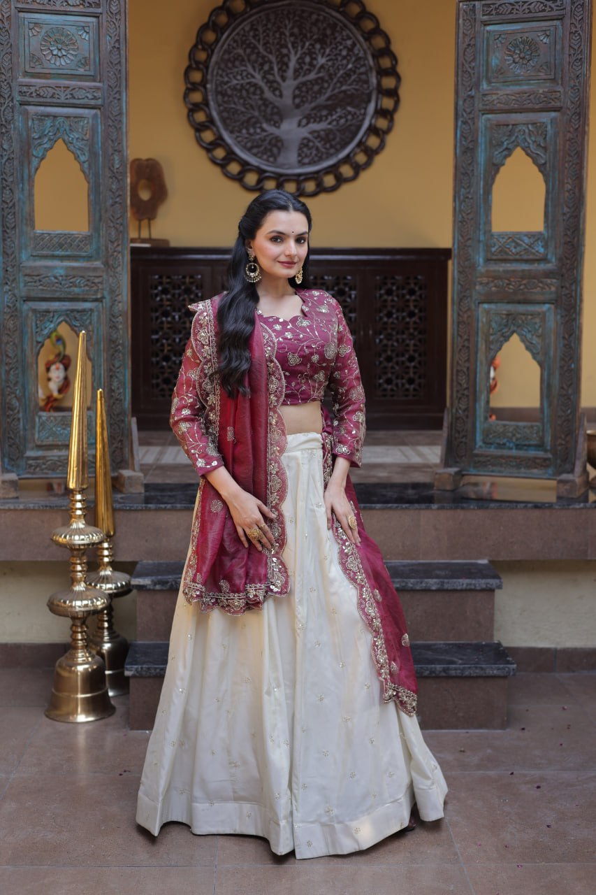 Elegant Zari Embroidered Lehenga with Designer Dupatta