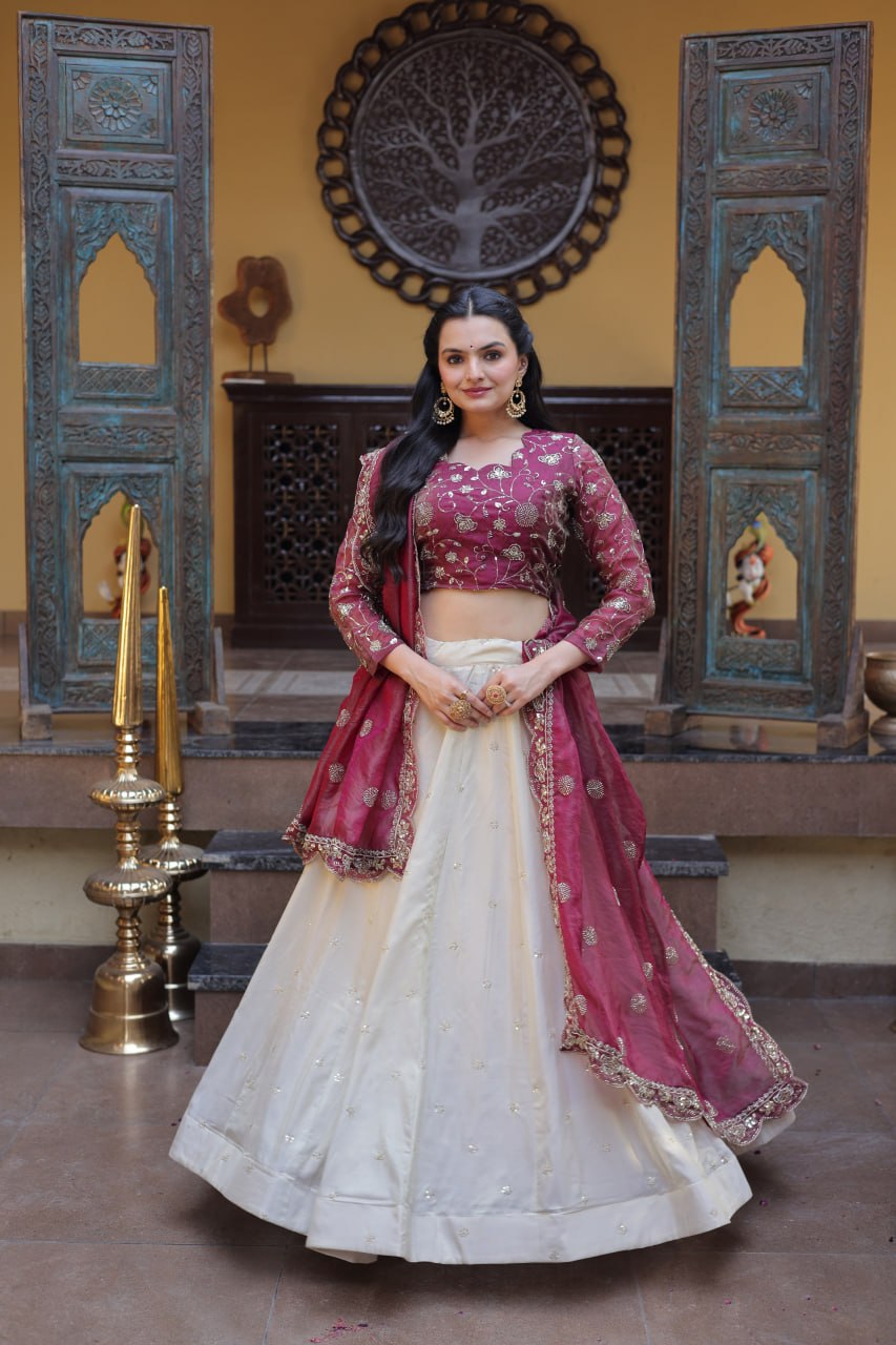 Elegant Zari Embroidered Lehenga with Designer Dupatta