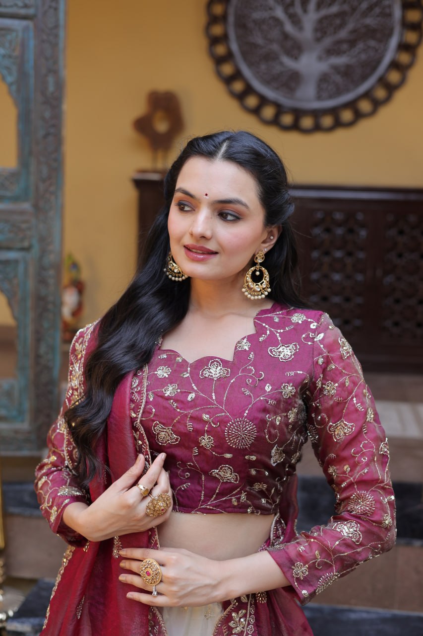 Elegant Zari Embroidered Lehenga with Designer Dupatta