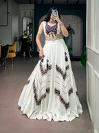 Vaishnavi White Rayon Traditional Mirror Lace Navratri Lehenga Choli