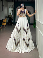 Vaishnavi White Rayon Traditional Mirror Lace Navratri Lehenga Choli