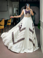 Vaishnavi White Rayon Traditional Mirror Lace Navratri Lehenga Choli