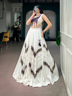 Vaishnavi White Rayon Traditional Mirror Lace Navratri Lehenga Choli