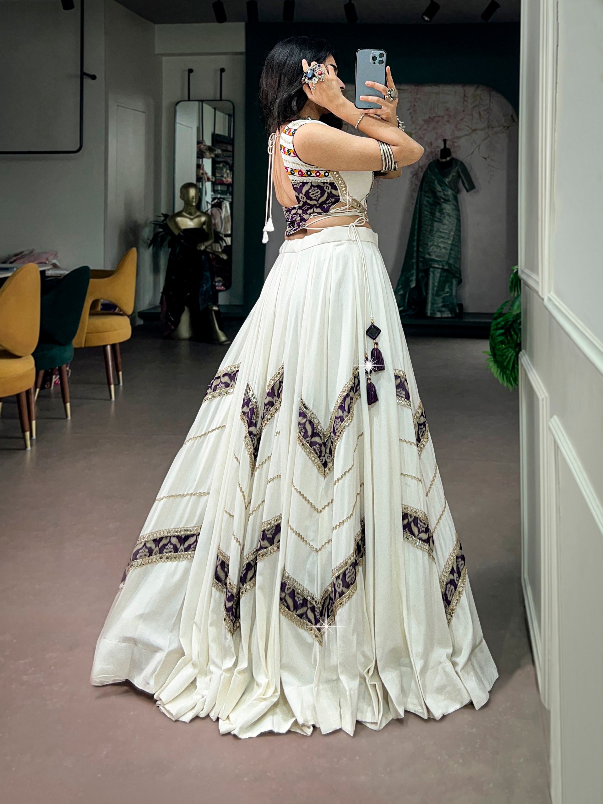 Vaishnavi White Rayon Traditional Mirror Lace Navratri Lehenga Choli