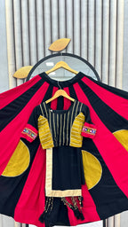 Ramdhara Designer Pure Cotton Gamthi Work Navratri Lehenga Choli with 6 Metre Multi-Colour Kali Flair and Hand Latkan Gota Patti Dupatta 3-Piece Ethnic Wear Set