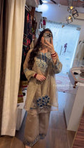 Zarisha Noor Designer Salsa Silk Heavy Embroidered Palazzo Suit with Sequins Work & Matching Dupatta