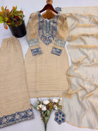 Zarisha Noor Designer Salsa Silk Heavy Embroidered Palazzo Suit with Sequins Work & Matching Dupatta