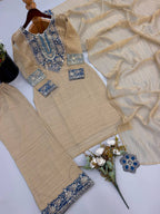 Zarisha Noor Designer Salsa Silk Heavy Embroidered Palazzo Suit with Sequins Work & Matching Dupatta