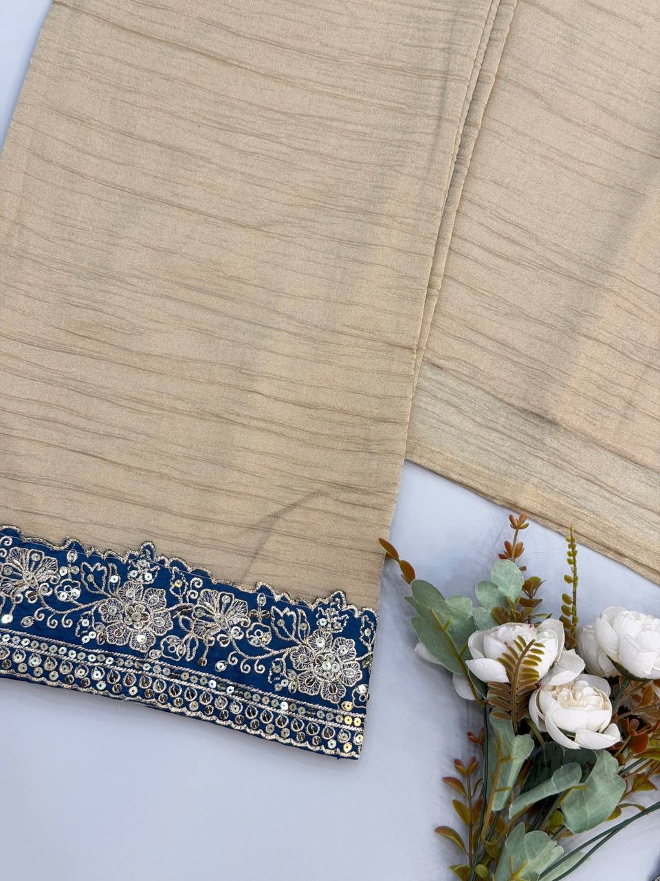 Zarisha Noor Designer Salsa Silk Heavy Embroidered Palazzo Suit with Sequins Work & Matching Dupatta