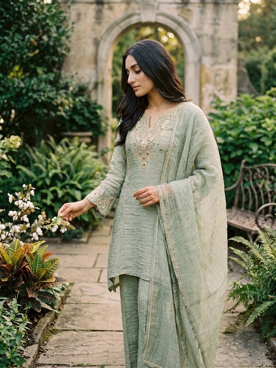 Premium Salsa Silk Embroidered Palazzo Set with Stone Work & Lace Border Dupatta, Fully Stitched Festive Ethnic Wear for Women
