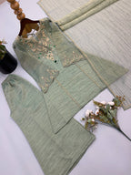 Premium Salsa Silk Embroidered Palazzo Set with Stone Work & Lace Border Dupatta, Fully Stitched Festive Ethnic Wear for Women