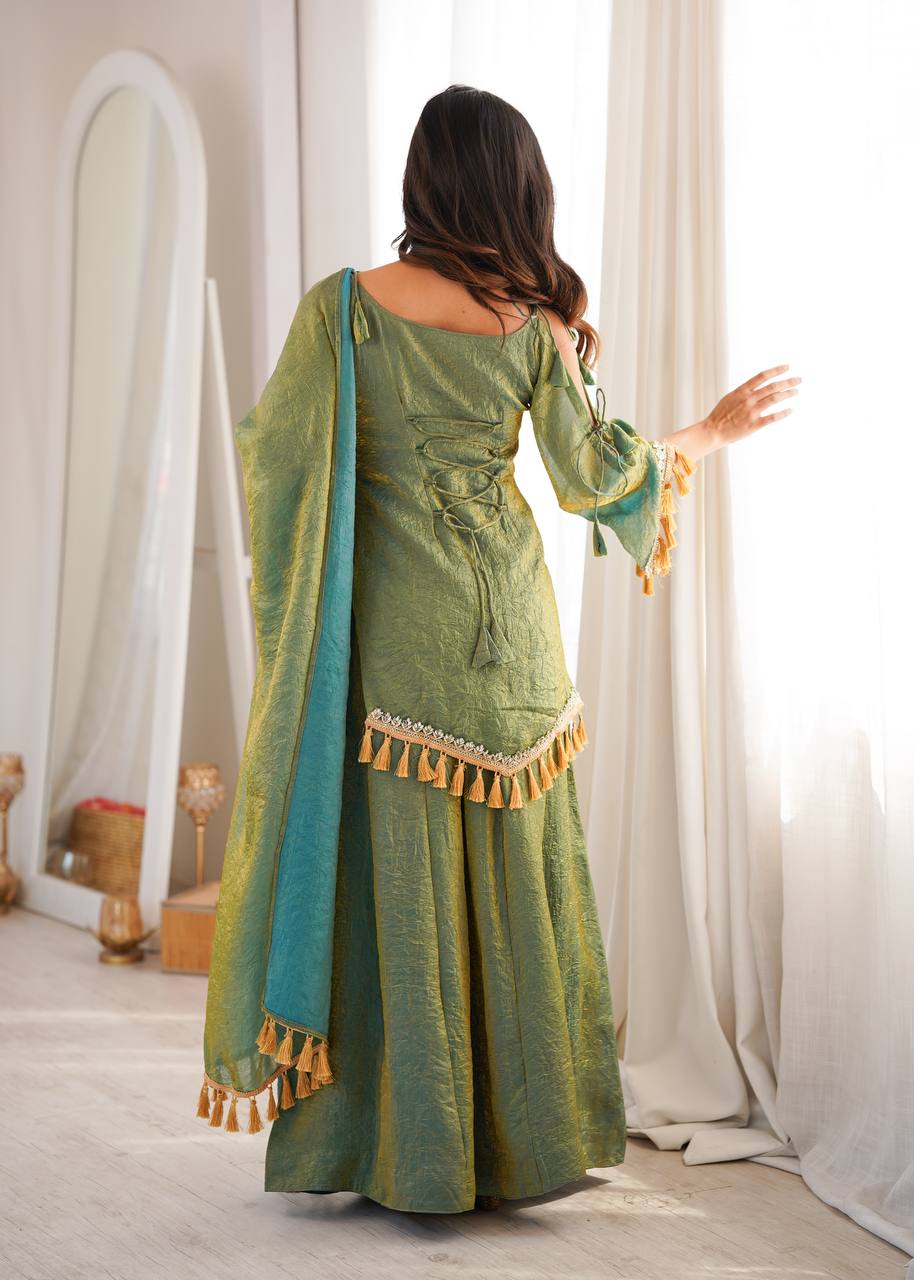 Zarisha Doremon Crush Mirror Lace Kurti Palazzo with Dupatta Set