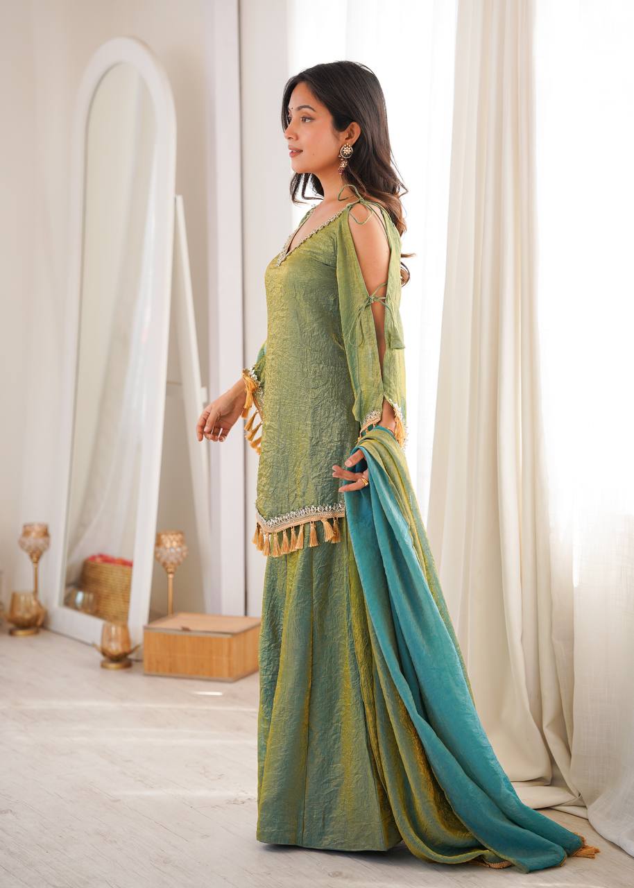Zarisha Doremon Crush Mirror Lace Kurti Palazzo with Dupatta Set