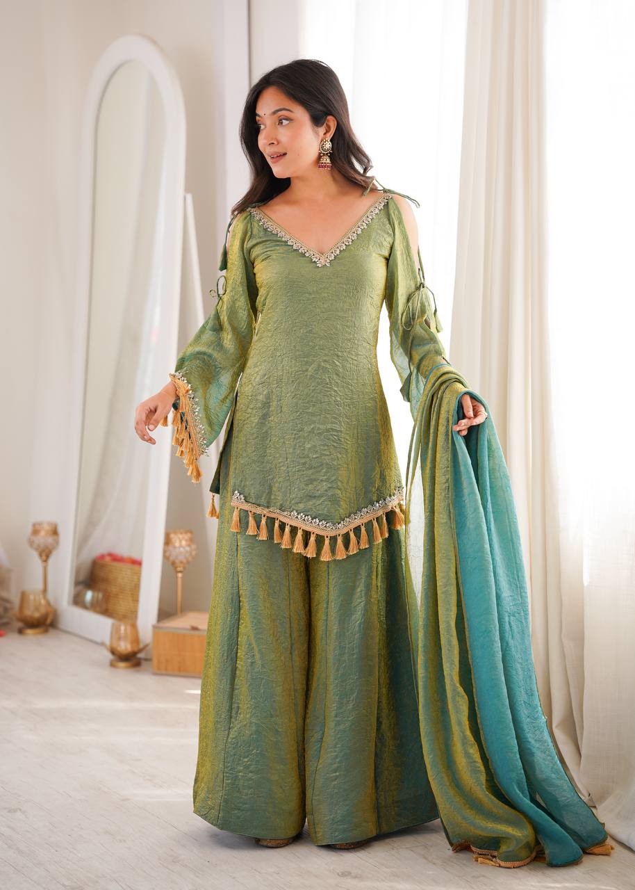 Zarisha Doremon Crush Mirror Lace Kurti Palazzo with Dupatta Set