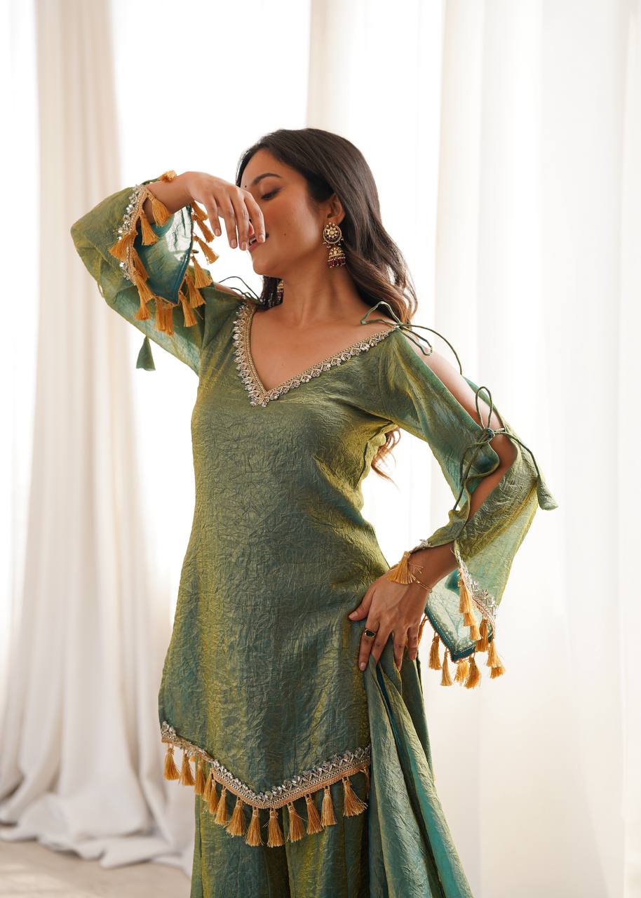 Zarisha Doremon Crush Mirror Lace Kurti Palazzo with Dupatta Set