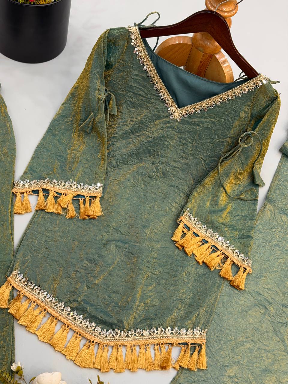 Zarisha Doremon Crush Mirror Lace Kurti Palazzo with Dupatta Set
