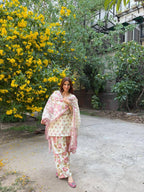 Designer Maslin Digital Print Suit Set for Women with Farshi Pant & Fox Georgette Dupatta, Fully Stitched Traditional Ethnic Wear