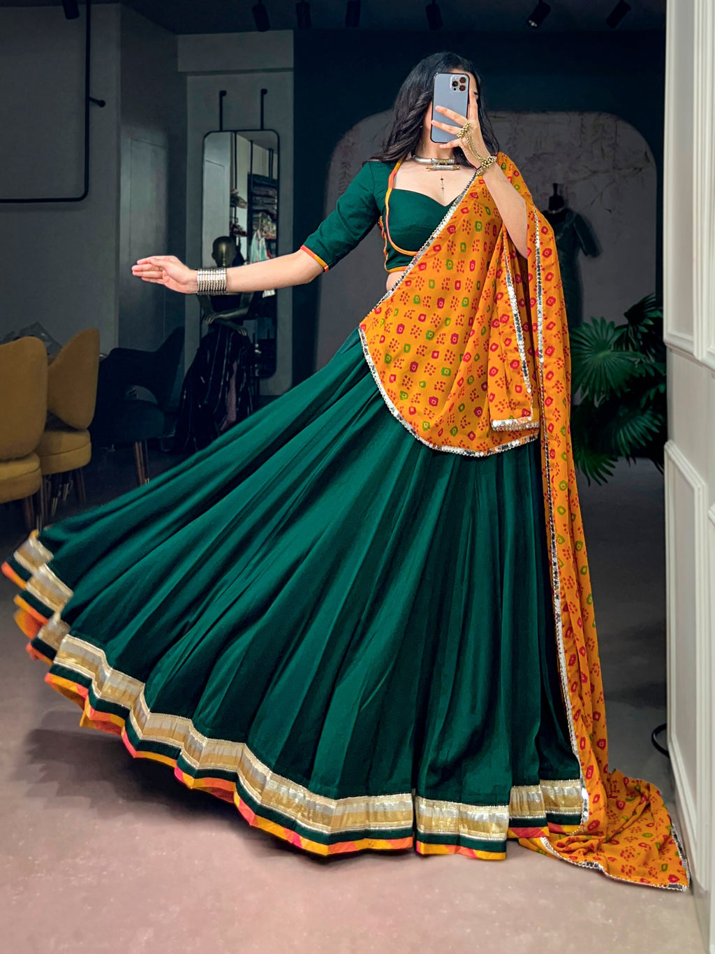 Ethnic Chinon Lehenga Choli with Georgette Bandhani Dupatta