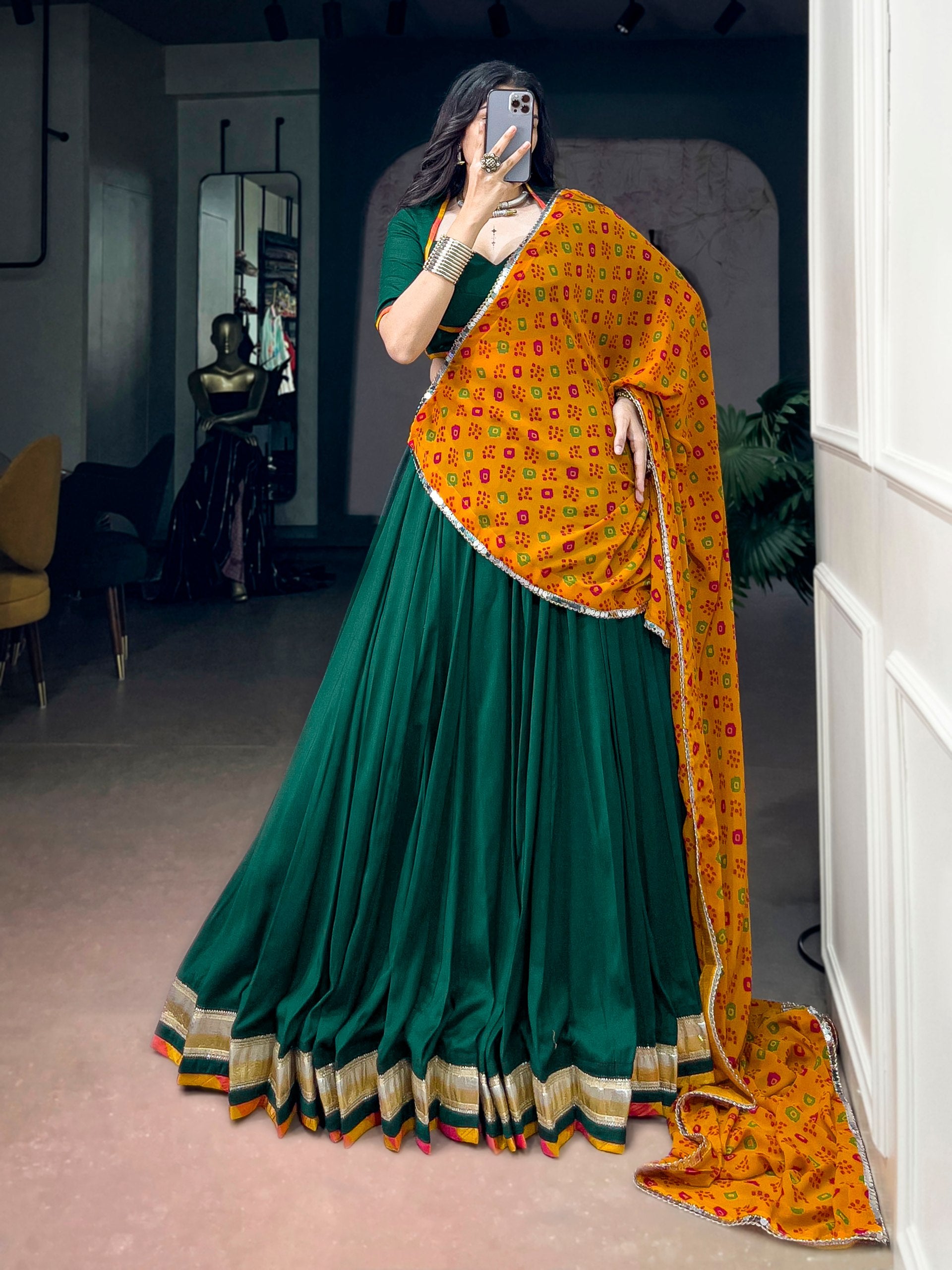 Ethnic Chinon Lehenga Choli with Georgette Bandhani Dupatta
